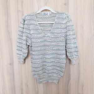 VTG Miss Garland Womens Sweater Size M Pastel Marled Striped Knit Cottage Retro